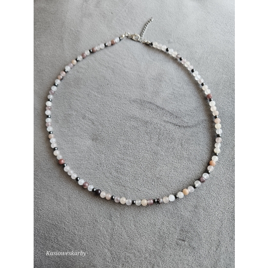 Naszyjnik z kamieni kwarc lawendowy i hematyt